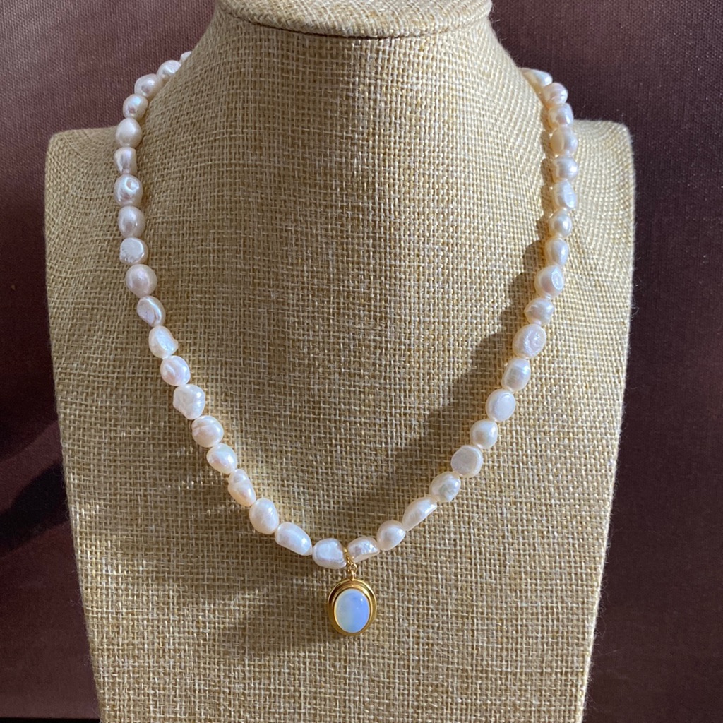 Freshwater Pearls N Moonstone Pendant Necklace New
